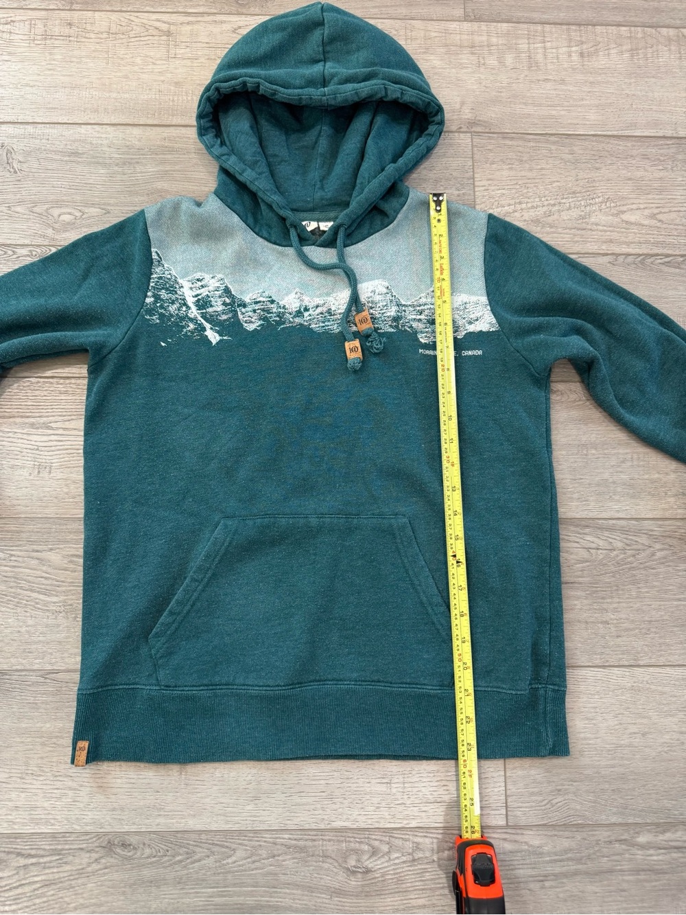 Teal Pullover Hoodie with Mountain and Moraine Lake Canada Graphic - Picture 3 of 9
